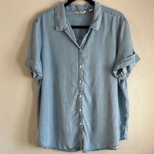 Caff’e Marrahash Denim Style Blue Short Sleeve Button Down Shirt L